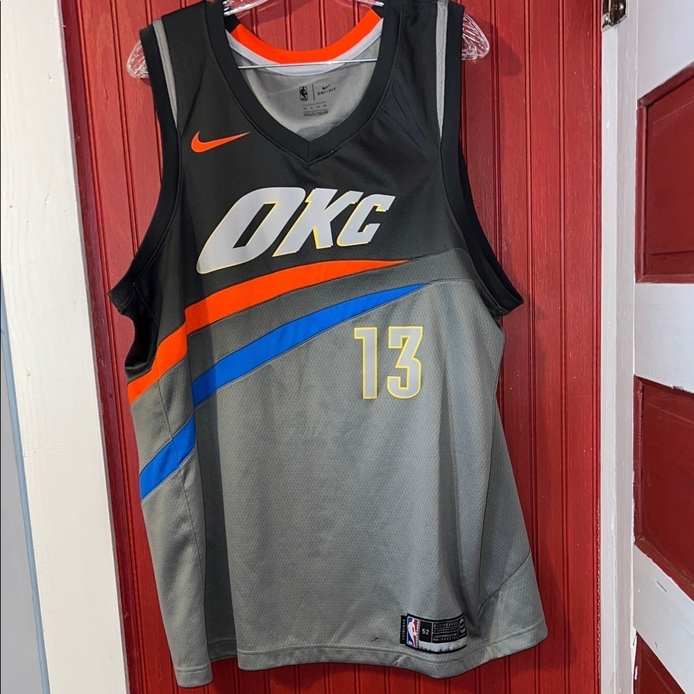 Nike OKC Gray Jersey with Blue and Red Stripes #13 George